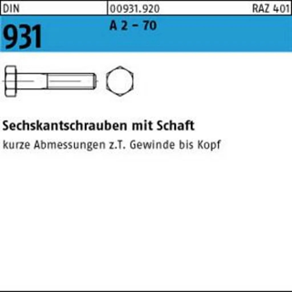 Din 931 Sechskant Schaftschraube Schraube M10x160 Edelstahl A2 70 St. Blank B-Ware