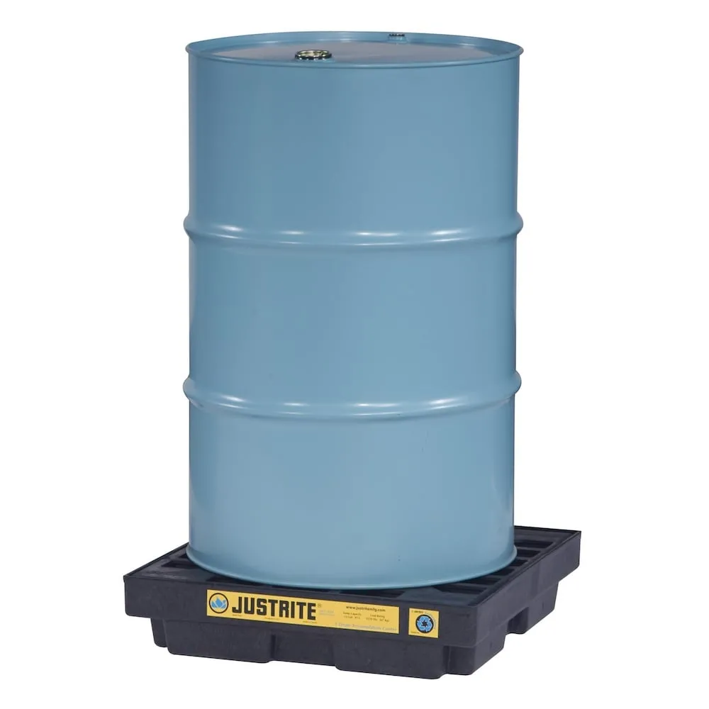 Justrite Sammelstation Polyethylen-Überlaufpalette für Fässer und IBCs | HxBxT 14x64x64cm | 45 Liter | Schwarz