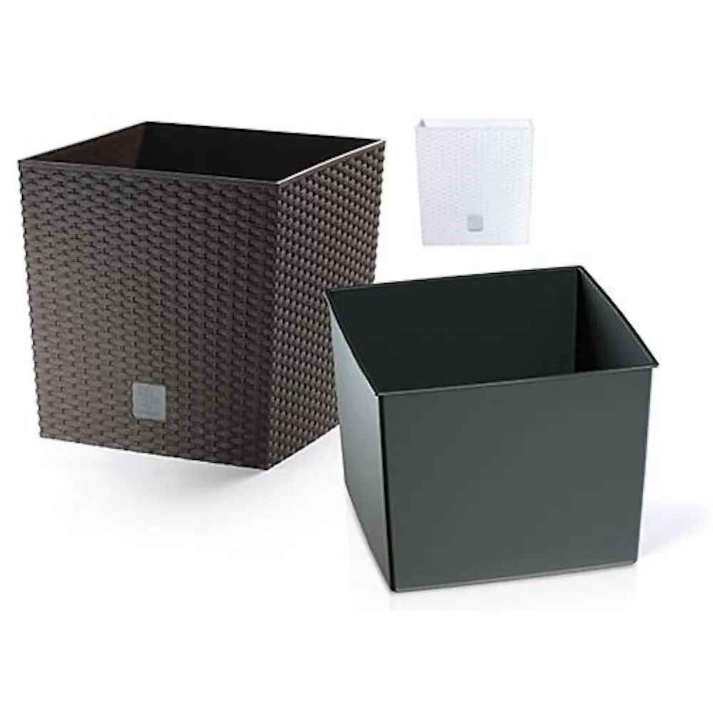 PROREGAL Blumentopf Rattan Quadrat 320x320x 325mm 32Lit Rato niedrig, weiß