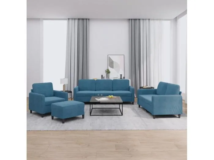 4-tlg. Sofagarnitur Blau Samt