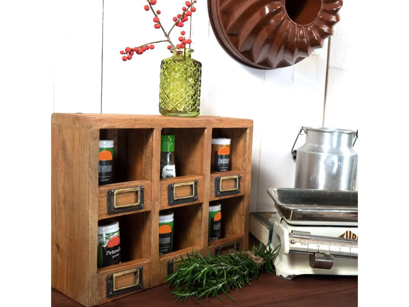 SETZKASTEN-WANDREGAL Lima Mahagoni Massivolz, 6 Fächer naturfarben