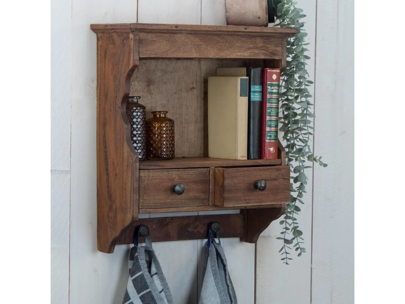 WANDREGAL  Granja Mahagoni Holz, 2 Schubladen und Haken  braun