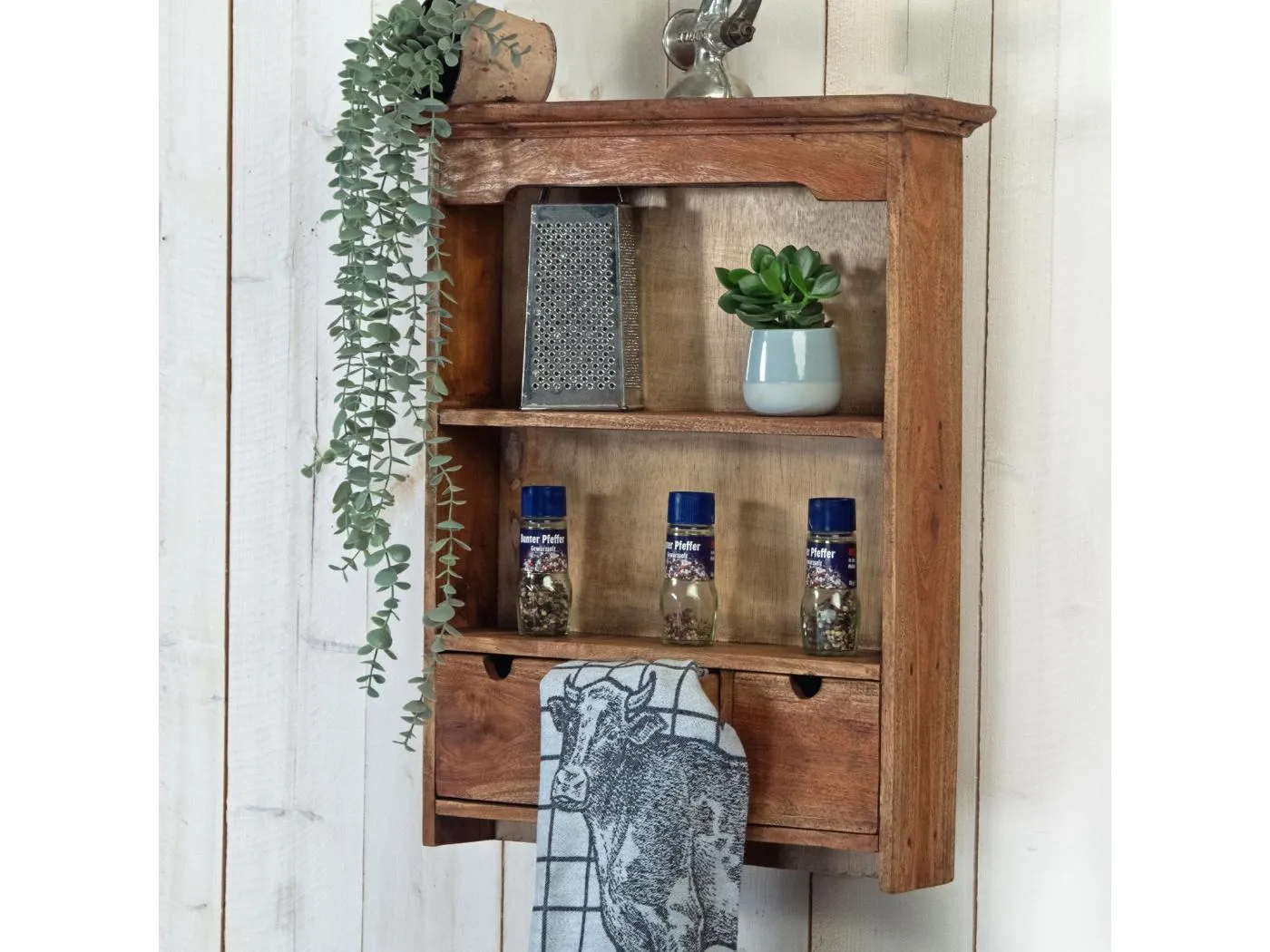 WANDREGAL Adelia Mahagoni Massivholz, 2 Ebenen, 3 Schubladen naturfarben