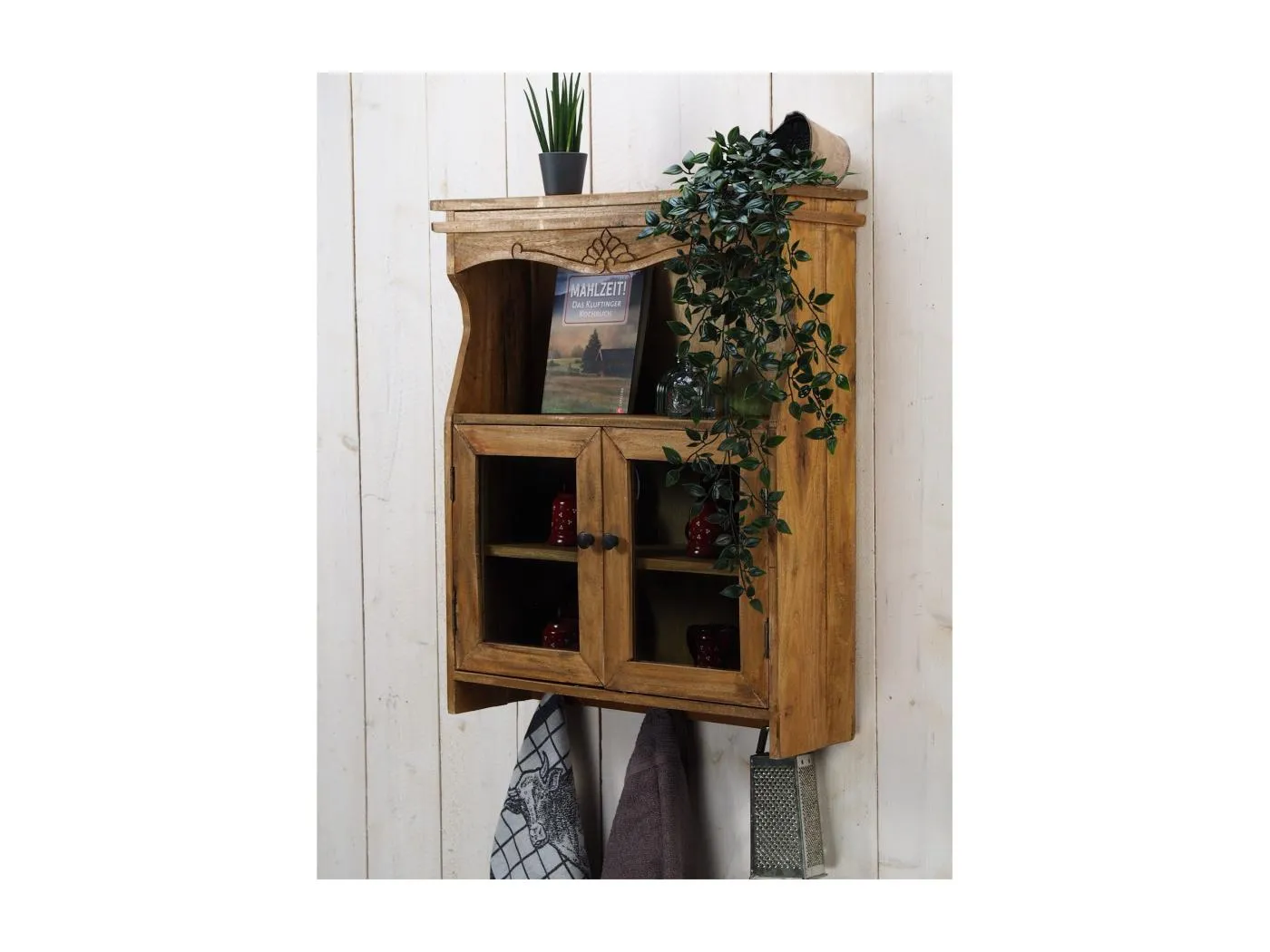 WANDSCHRANK Ribera Mahagoni Holz, mit Glastüren naturfarben