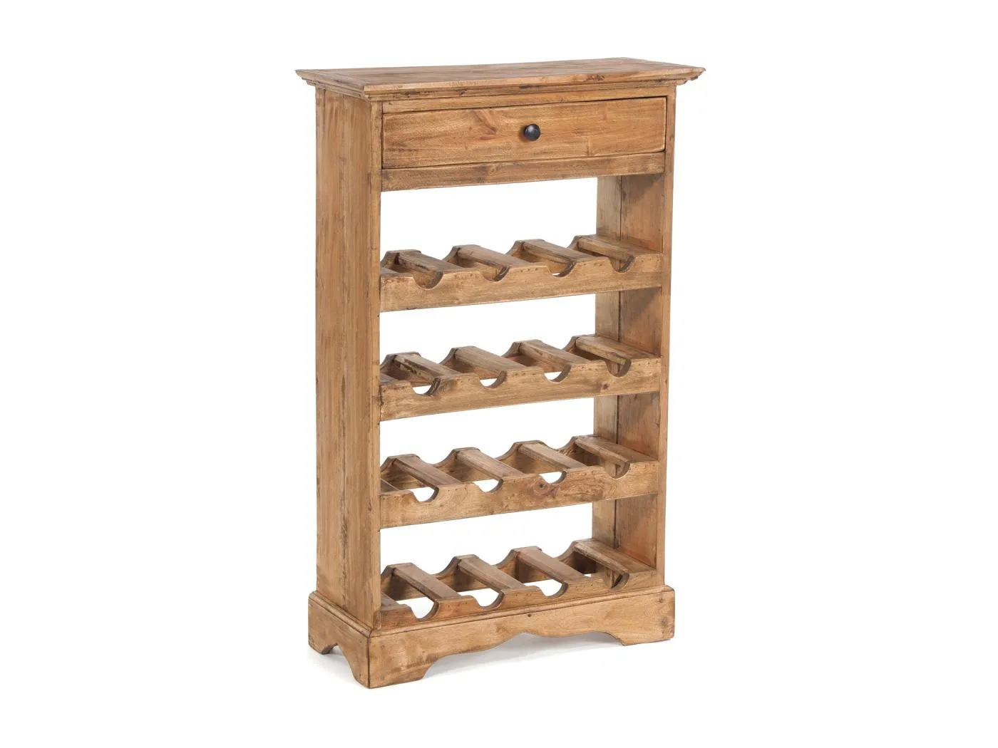 FLASCHENREGAL CORTEZ 85 Recyclingholz massiv, für 16 Flaschen, mit Schublade 01 natur-vintage
