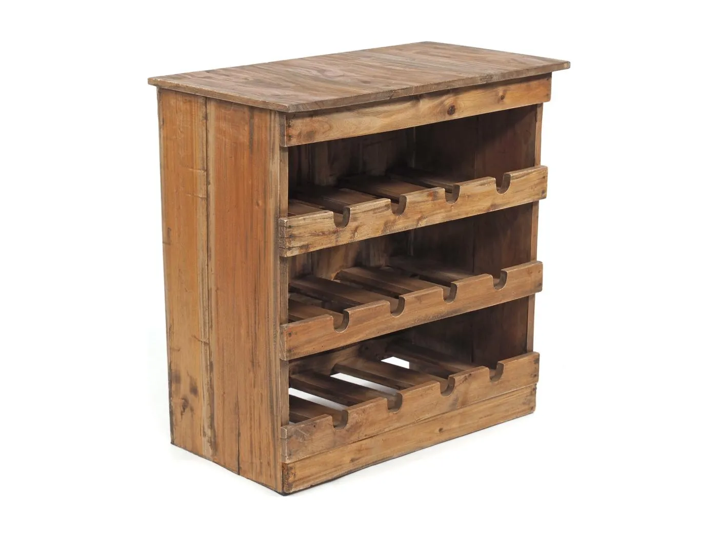 FLASCHENREGAL RUSTIQUE Recyclingholz massiv, für 12 Flaschen, mit Ablagefläche 01 natur-vintage