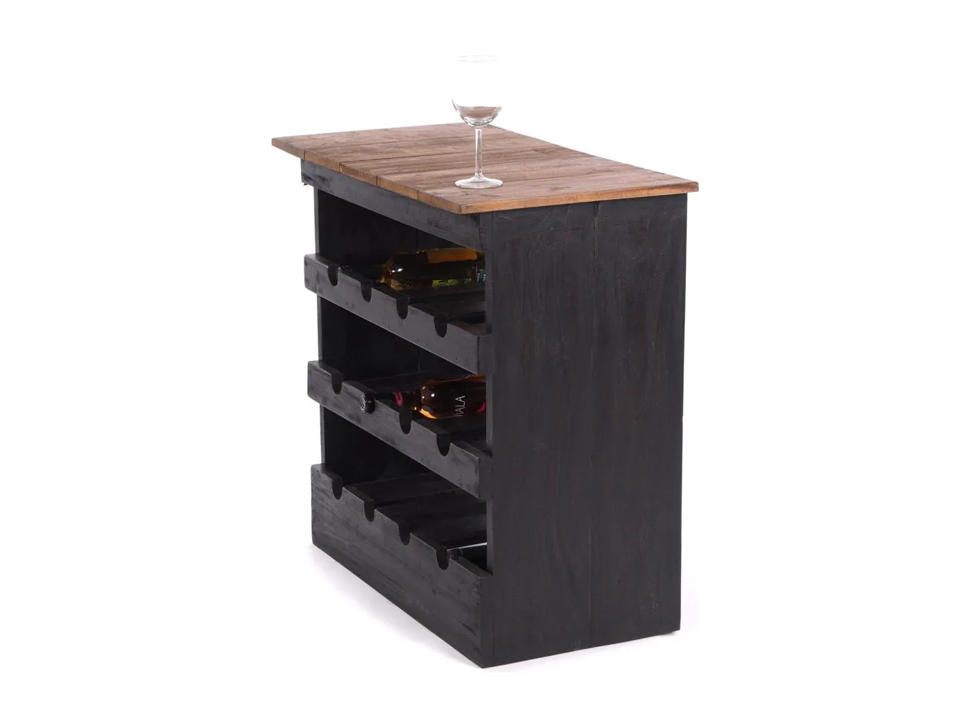 FLASCHENREGAL RUSTIQUE Recyclingholz massiv, für 12 Flaschen, mit Ablagefläche 04 schwarz-natur
