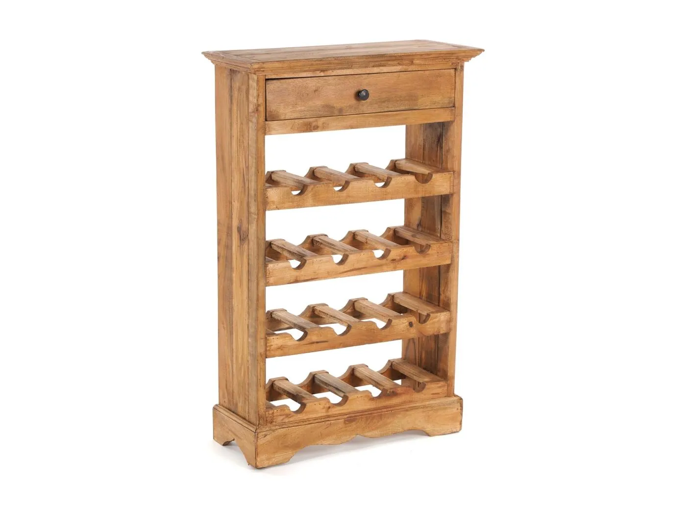 FLASCHENREGAL CORTEZ 85 Recyclingholz massiv, für 16 Flaschen, mit Schublade 08 honigfarben gewachst