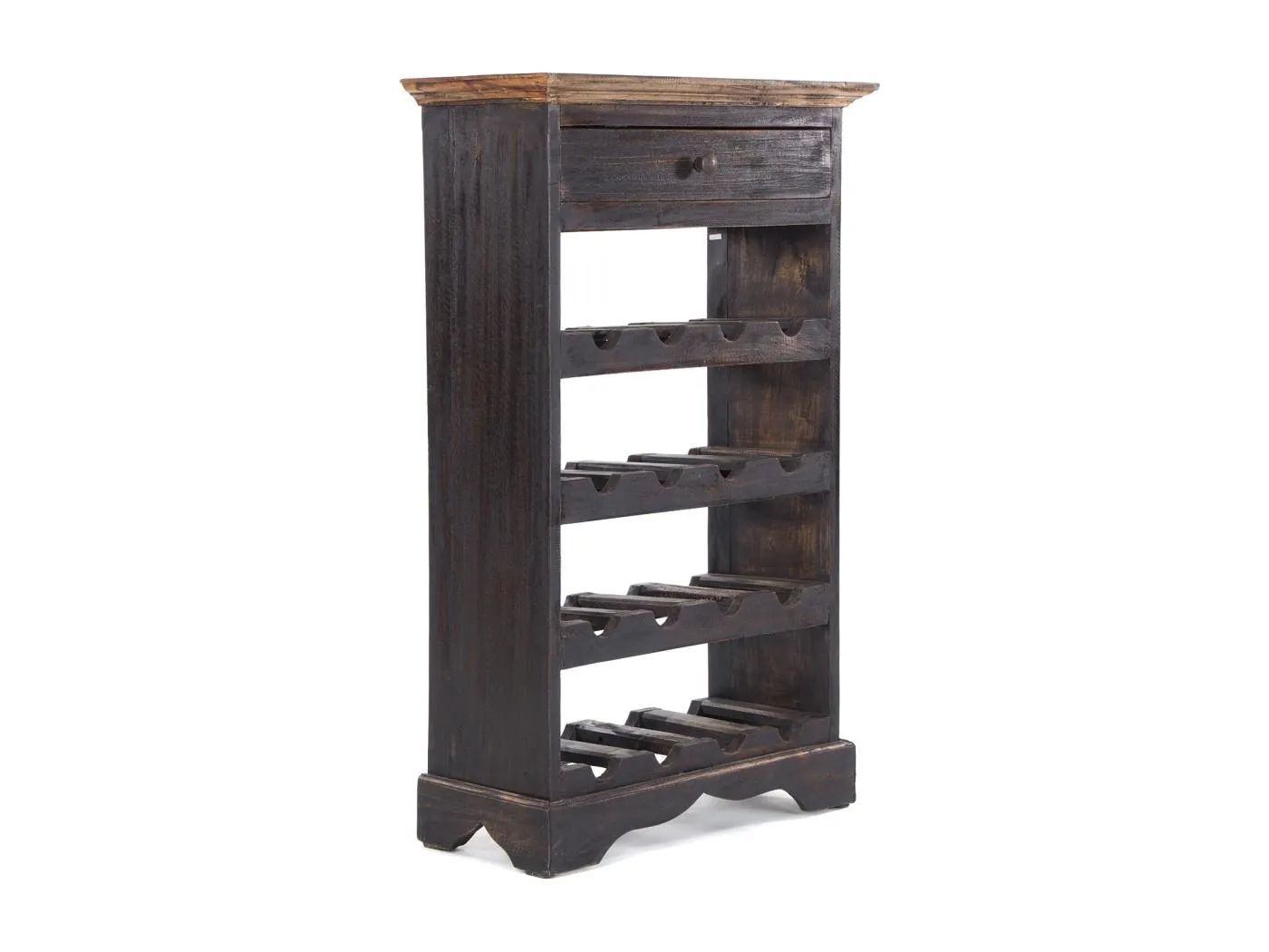 FLASCHENREGAL CORTEZ 85 Recyclingholz massiv, für 16 Flaschen, mit Schublade 04 schwarz-natur