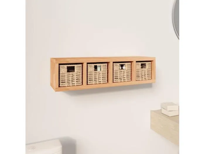 Wandregal mit Körben 62x18x16 cm Massivholz Nussbaum