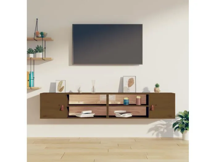 Wandschränke 2 Stk. Honigbraun 80x30x30 cm Massivholz Kiefer