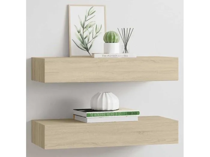 Wandregale mit Schubladen 2 Stk. Eichen-Optik 60x23,5x10 cm MDF