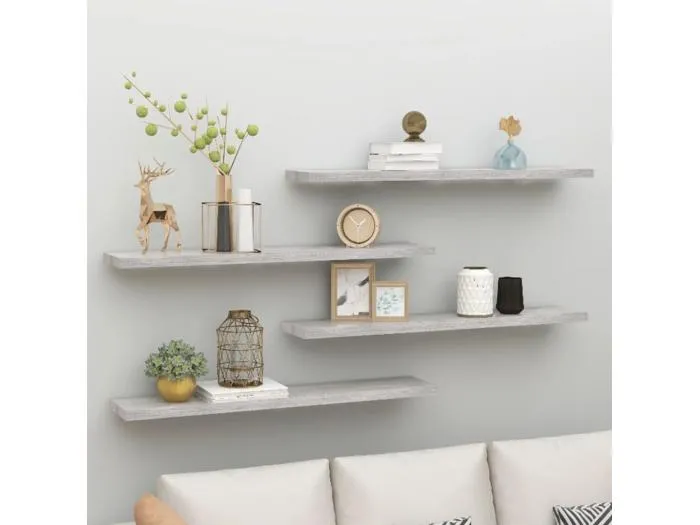 Schweberegale 4 Stk. Betongrau 120x23,5x3,8 cm MDF