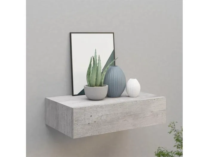 Wandregal mit Schublade Betongrau 40x23,5x10 cm MDF