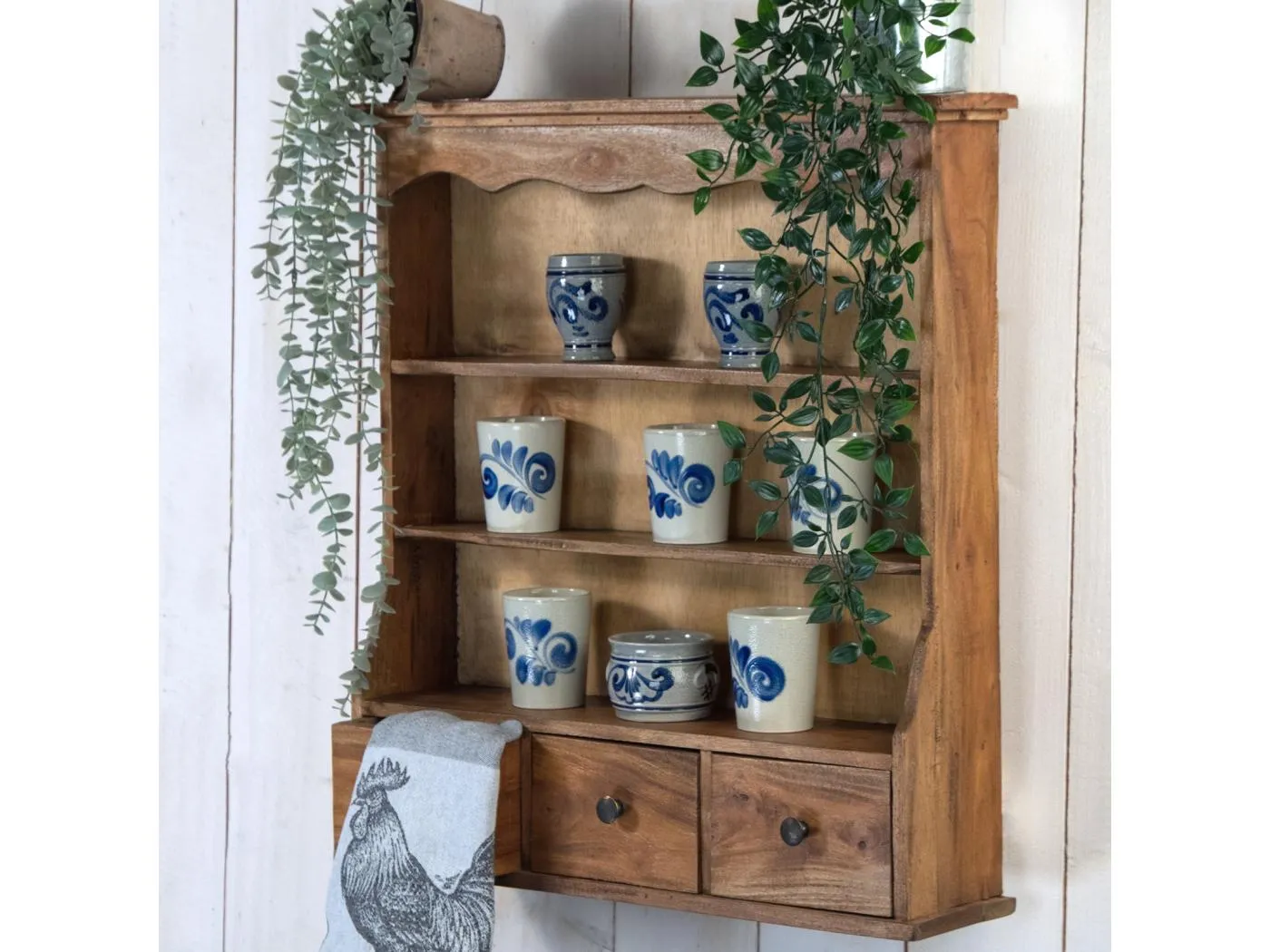 WANDREGAL Nelia Mahagoni Massivholz, 3 Ebenen, 2 Schubladen naturfarben