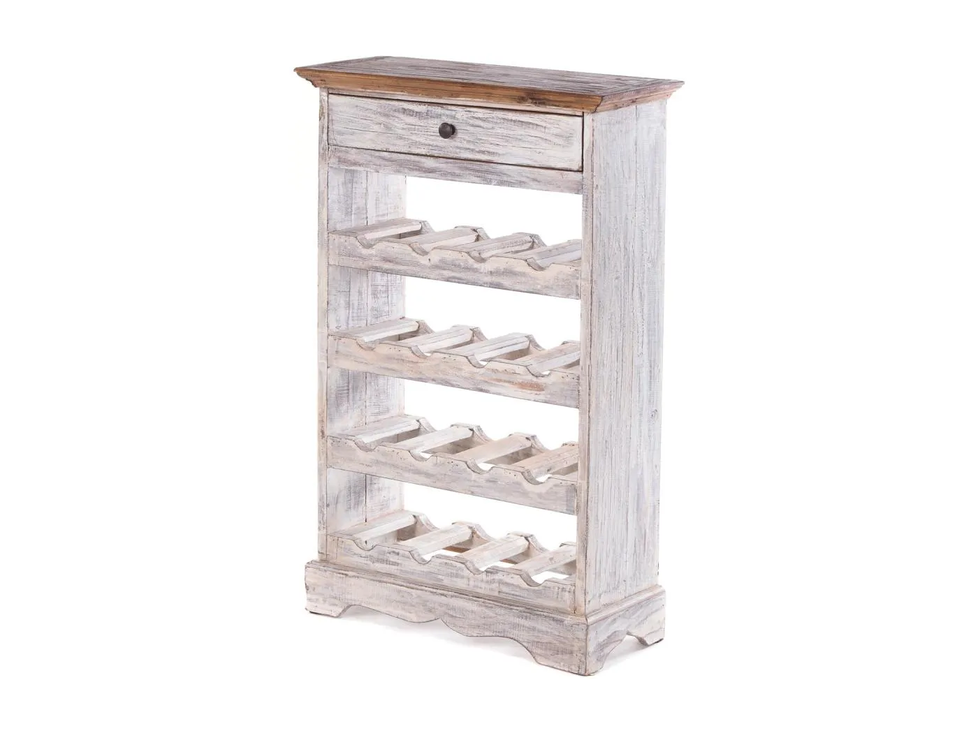 FLASCHENREGAL CORTEZ 85 Recyclingholz massiv, für 16 Flaschen, mit Schublade 05 weiß-natur