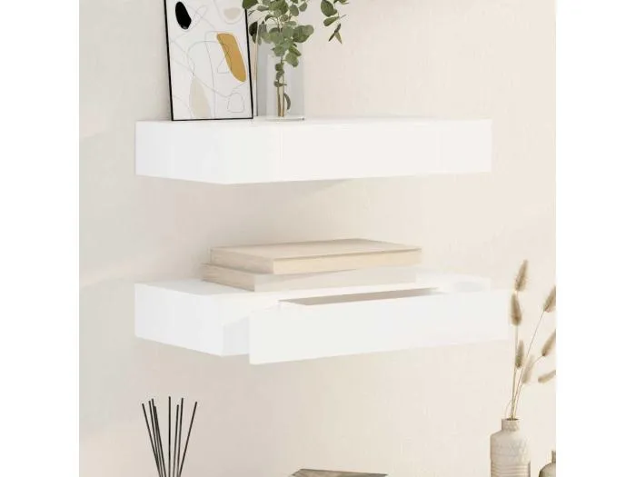 Wandregal Hängeregal mit Schubladen 2 Stk. Weiß 48 cm