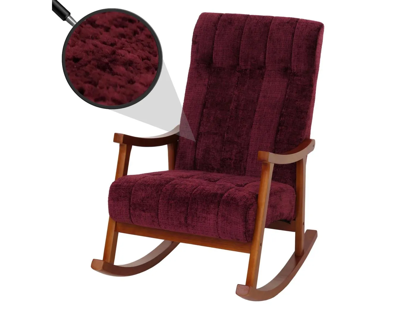 Schaukelstuhl MCW-K10, Bordeaux, Gestell Walnuss-Optik