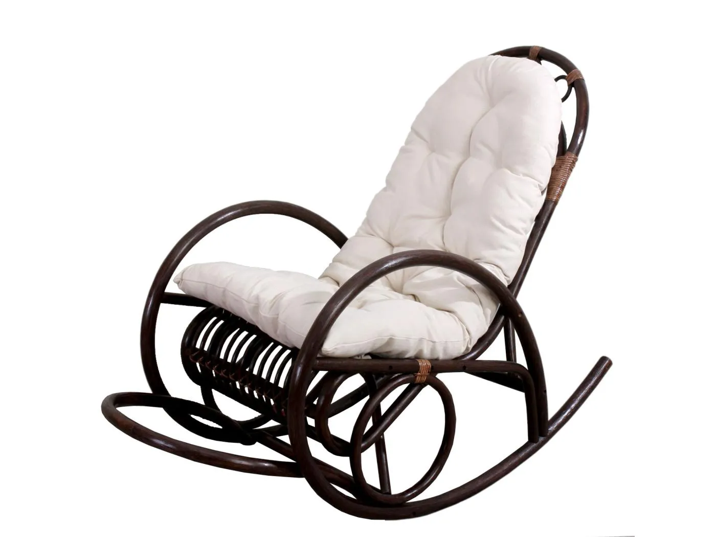 Schaukelstuhl MCW-C40 Rattan, Auflage weiß
