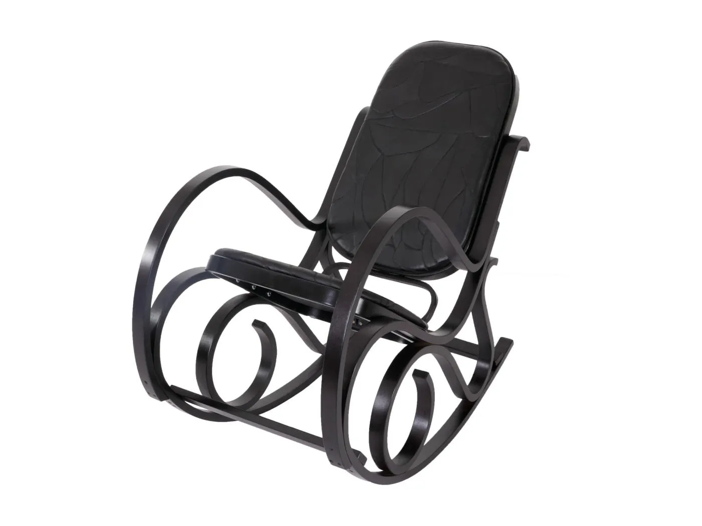 Schaukelstuhl Gallarate, Walnuss-Optik, Patchworkleder schwarz