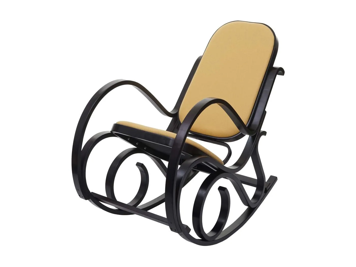 Schaukelstuhl Gallarate, Walnuss-Optik, Stoff/Textil gelb