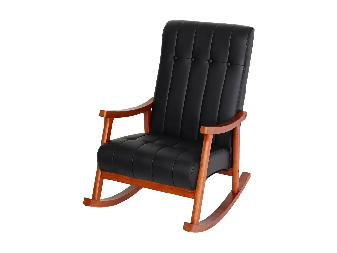 Schaukelstuhl MCW-K10, Kunstleder schwarz, Gestell Walnuss-Optik