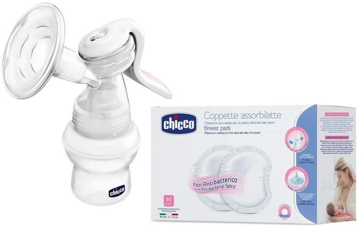 Chicco Natural Feeling Manuelle Milchpumpe + Stilleinlagen 60 Stück.