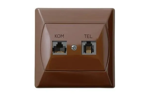 Computer und Telefon Steckdose RJ 45 kat. 5e, (8-polig) + RJ 11 (4-polig) braun GPKT-A/F/24