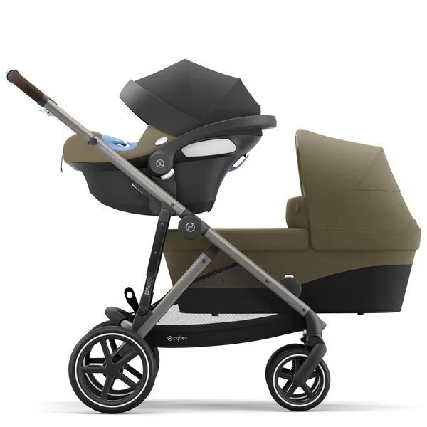 Cybex Gazelle S Twin Kinderwagen + Autositze Cybex Aton M I-Size & SensorSafe 0-13 kg + Adapter Classic Beige frame Taupe