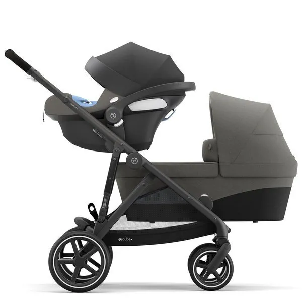 Cybex Gazelle S Twin Kinderwagen + Autositze Cybex Aton M I-Size & SensorSafe 0-13 kg + Adapter Soho Grey frame Black