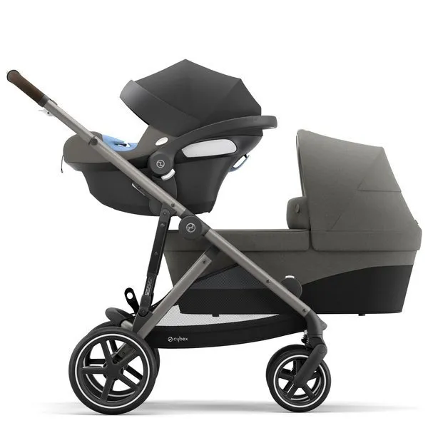 Cybex Gazelle S Twin Kinderwagen + Autositze Cybex Aton M I-Size & SensorSafe 0-13 kg + Adapter Soho Grey frame Taupe