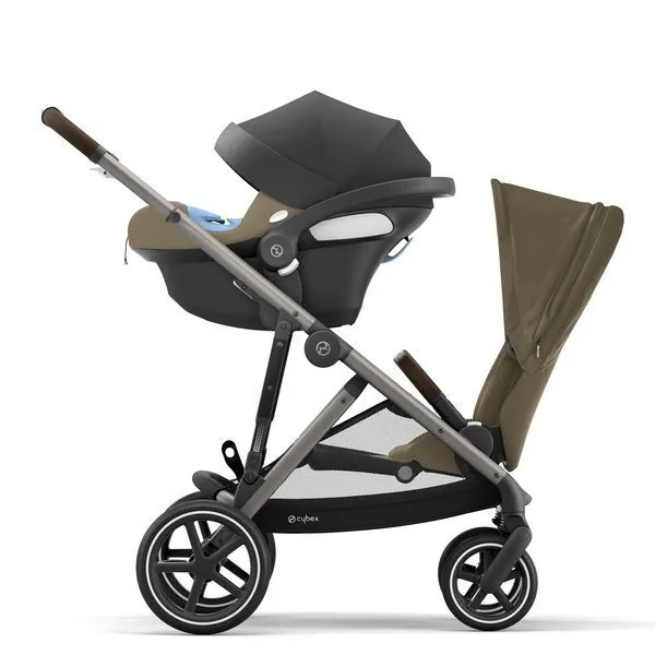 Cybex Gazelle S Twins Kinderwagen Jahr für Jahr + Cybex Aton M I-Size & SensorSafe 0-13 kg RWF + Adapter Classic Beige frame Taupe