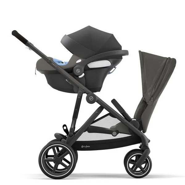 Cybex Gazelle S Zwillinge Kinderwagen Jahr für Jahr + Cybex Aton M I-Size & SensorSafe 0-13 kg RWF + Adapter Soho Grey frame Black