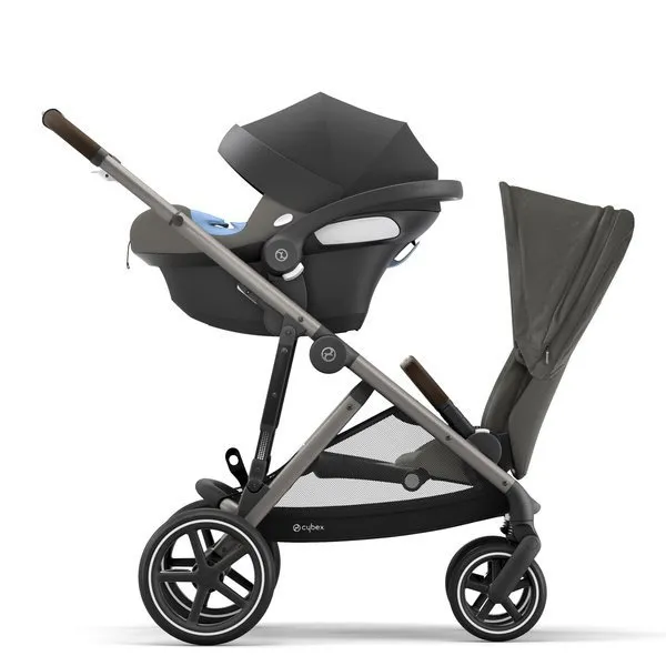 Cybex Gazelle S Zwillinge Kinderwagen Jahr für Jahr + Cybex Aton M I-Size & SensorSafe 0-13 kg RWF + Adapter Soho Grey frame Taupe