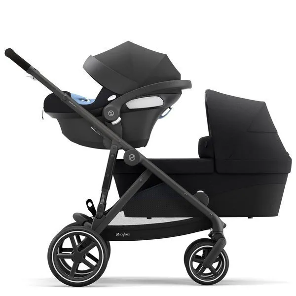 Cybex Gazelle S Zwillingskinderwagen + Autositze Cybex Aton M I-Size & SensorSafe 0-13 kg + Adapter Deep Black frame Black