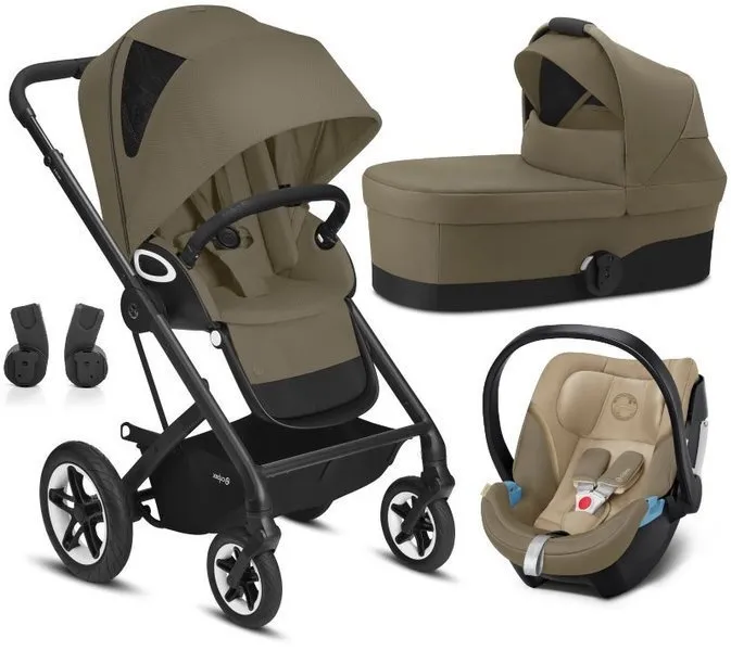 Cybex Talos S Lux Deep Sleeper Kinderwagen + Cybex Aton 5 Autositz 0-13kg + Adapter Schwarzer Rahmen Classic Beige
