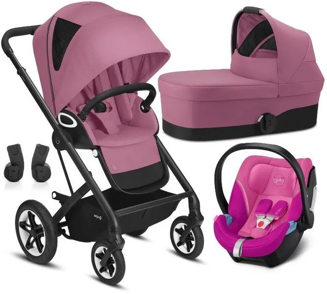 Cybex Talos S Lux Deep Sleeper Kinderwagen + Cybex Aton 5 Autositz 0-13kg + Adapter Schwarzer Rahmen Magnolia Pink