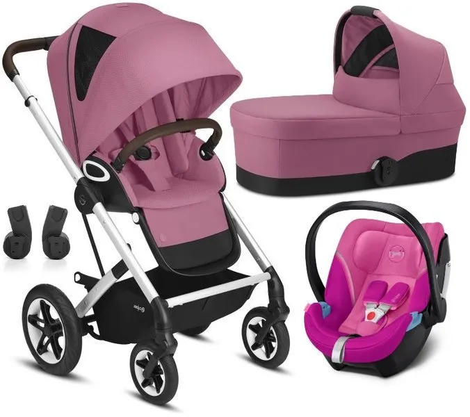 Cybex Talos S Lux Deep Sleeper Kinderwagen + Cybex Aton 5 Autositz 0-13kg + Adapter Silber Magnolia Pink Frame