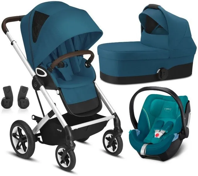 Cybex Talos S Lux Deep Sleeper Kinderwagen + Cybex Aton 5 Autositz 0-13kg + Adapter Silver River Blue Frame
