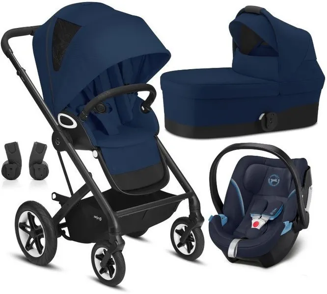 Cybex Talos S Lux Kinderwagen + Cybex Aton 5 Autositz 0-13kg + Adapter Schwarzer Rahmen Marineblau