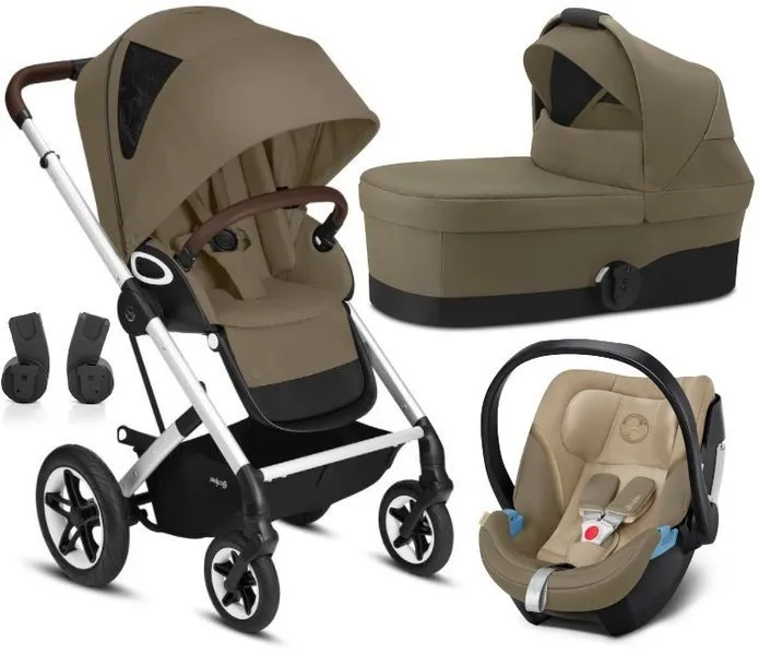 Cybex Talos S Lux Kinderwagen + Cybex Aton 5 Autositz 0-13kg + Adapter Silver Frame Classic Beige