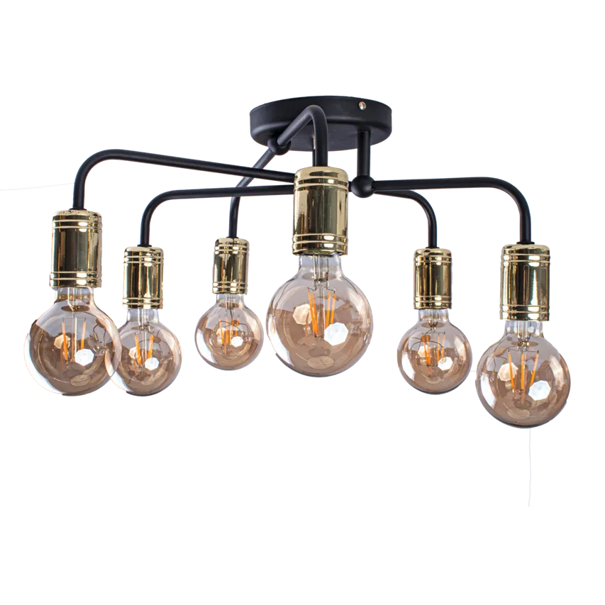 Deckenleuchte DYLAN schwarz, Messing 6x E27 40W IP20 Milagro