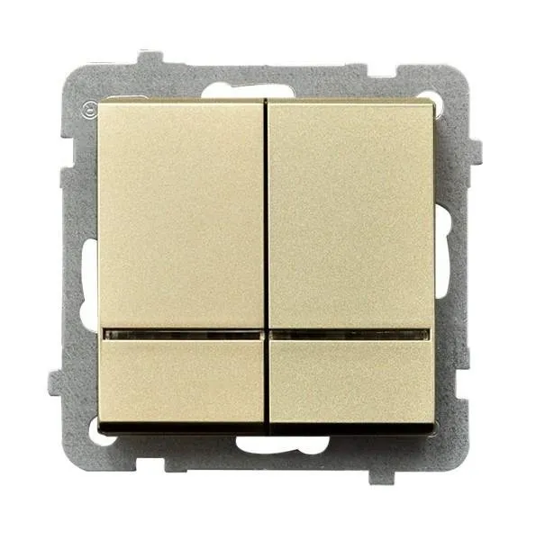 Doppelwechselschalter Lüsterklemme mit Hintergrundbeleuchtung blau Champagner goldfarbig ŁP-2RS/m/39