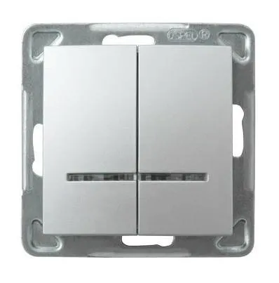 Doppelwechselschalter Lüsterklemme mit Hintergrundbeleuchtung blau Silber ŁP-2YS/m/18