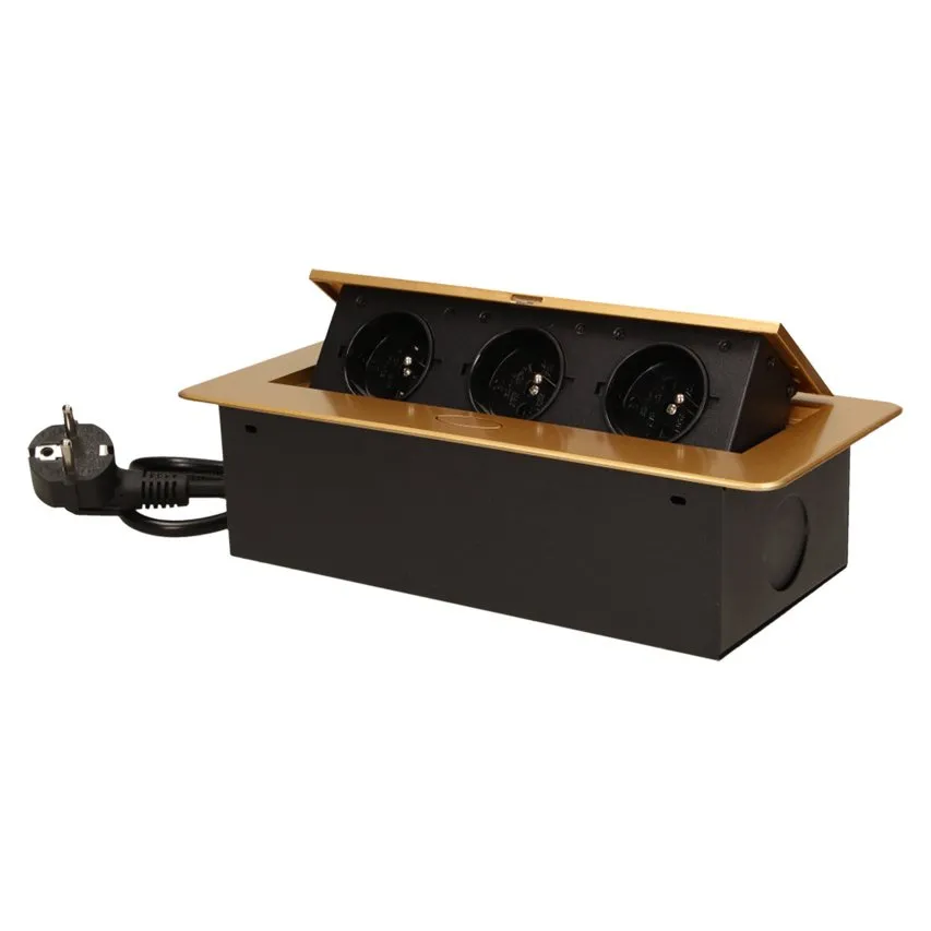 Einbaubuchse mit flachem Fräsrand und Kabel 1,5 m, 3x2P+Z, gold, OR-AE-1337/C, Orno