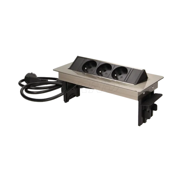 Einbaudose 3x2P+Z im vernickelten Gehäuse mit 1,8 m Kabel, Orno OR-AE-1363