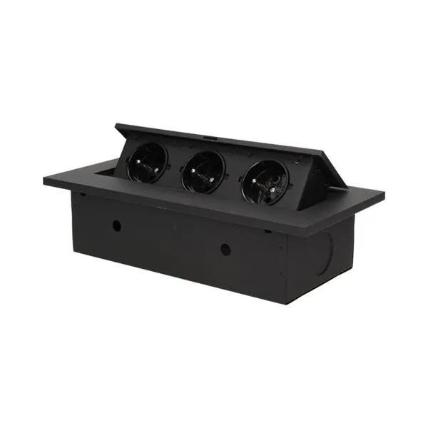 Einbausteckdosen 3x2P+Z mit Dickrand, schwarz, Orno OR-AE-1335/B