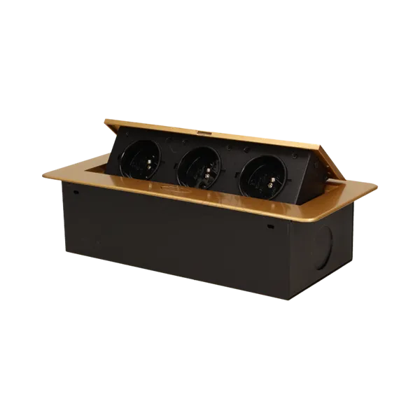 Einbausteckdosen 3x2P+Z mit flachem, gefrästem Rand, gold Orno OR-AE-1336/C