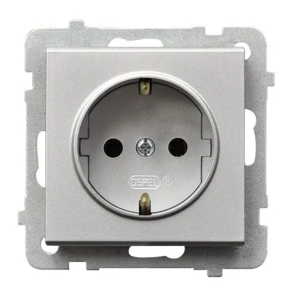 Einzelne-Schuko-Steckdose mit Erdung Silber matt Ospel Sonata GP-1RS/m/38