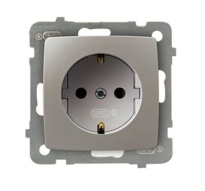 Einzelne-Schuko-Steckdose mit Erdung silbern perlmuttfarben Ospel Karo GP-1SS/m/43